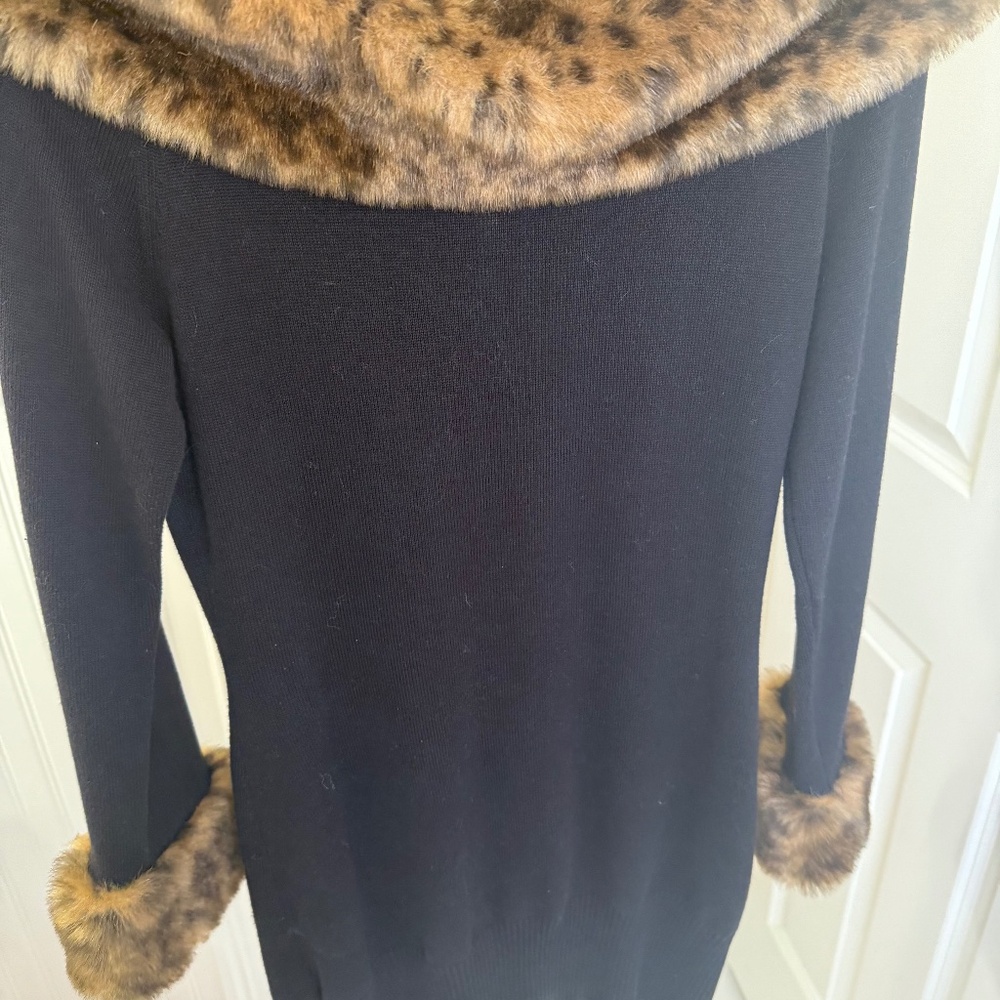 Above the knee sweater Dress W/ faux fur neckline and cuffs